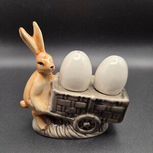 Vintage Rabbit With Wheelbarrow and Eggs Salt & Pepper Shaker Set New